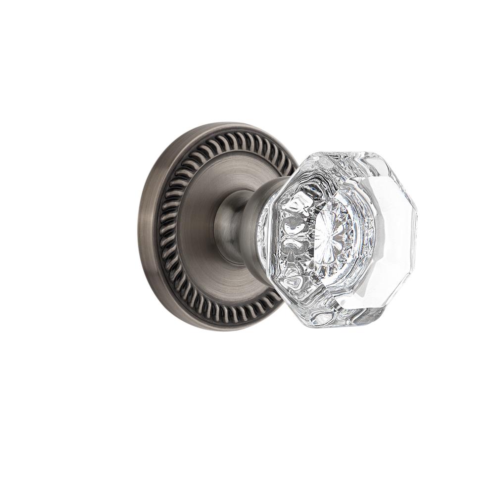 Grandeur by Nostalgic Warehouse NEWCHM Privacy Knob - Newport Rosette with Chambord Crystal Knob in Antique Pewter
